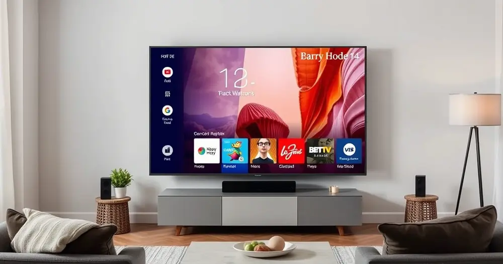 televisão conectada exibindo menu de aplicativos na sala